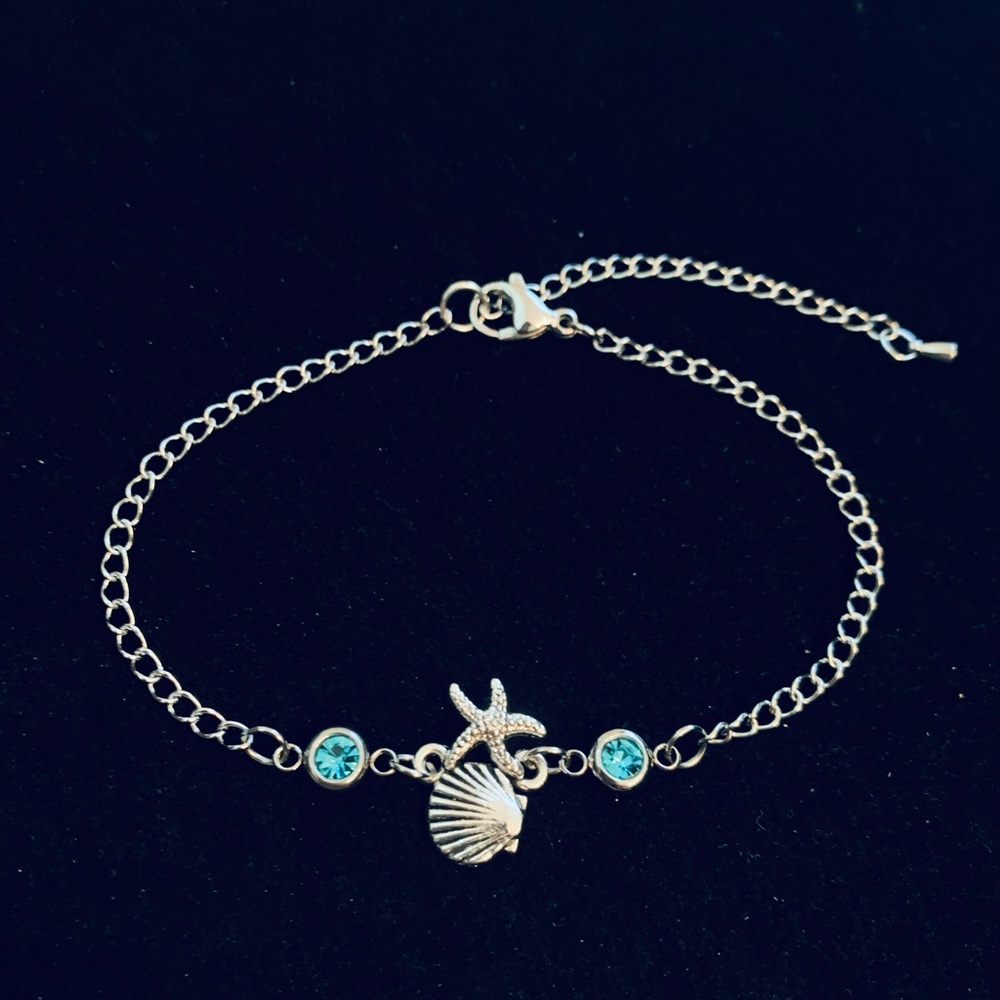 Beach shell/starfish bracelet or anklet with birthstone charms